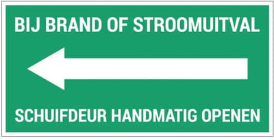 Schuifdeur handmatig openen links sticker | 15 x 7,5 cm