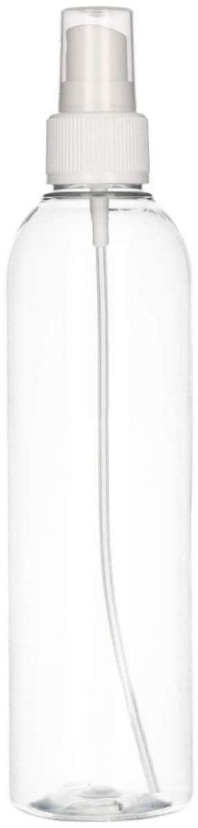 6 x 250 ml ronde fles transparant PET + Spraypomp wit- PET Kunststof BPA-vrij - Plastic Flessen Navulbaar - Met Dop - Lege Flessen - 6 stuks