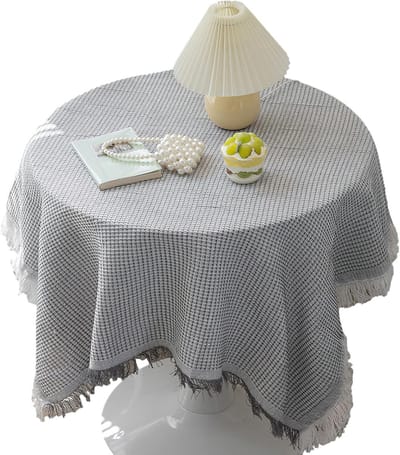 Tafelkleed - Kreukvrij tafelkleed - Tafeldecoratie met kwastjes - 35x35 inch - Geschikt voor keuken en eetkamer - 90x90 cm - Grijs