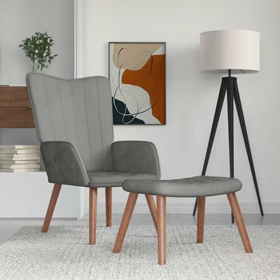 vidaXL - Relaxstoel - met - voetenbank - fluweel - lichtgrijs