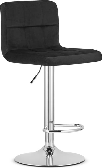 Barkruk PROT - Zwart Velvet, Chromen Basis, Laag Rugleuning, Modern Design, Hoogte Verstelbaar, 360° Draaibaar, Max. 120 kg