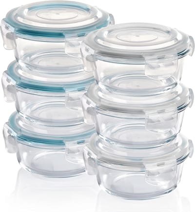 Famanu - Glazen vershoudbakjes – 6 x 400 ml – ovenschaal met deksels – rond – lucht- en vloeistofdichte containers