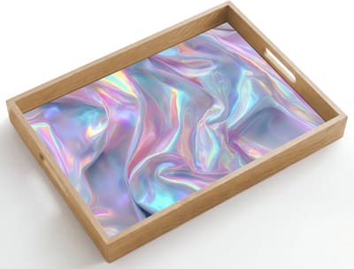 Dienblad hout 50x35 cm - Schootdienblad - Golvend - Pasteltinten - Glanzend - Stof - Borrelplank rechthoek - Plateau dienbladen