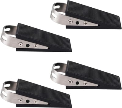 Set van 4 Deurstopjes met RVS Hendel - Antislip Rubber voor Vloerbescherming