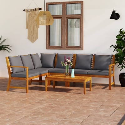vidaXL - 5-delige - Loungeset - met - kussens - massief - acaciahout