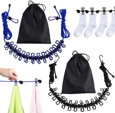 Dailygoods- Wasrek Inklapbaar - Draagbaar Wasrek - Uittrekbare Waslijn - 12 Clips - 13 Positioneringsgespen - Lichtgewicht en Duurzaam - Droogrek