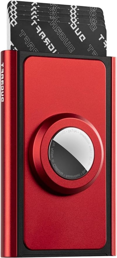 Credit Card Holder met Airtag en RFID Blocking - Slimme Metalen Portemonnee voor 5-8 Bankkaarten, Rood, Minimalistisch Ontwerp