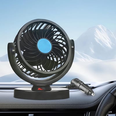 Draagbare 5V USB Auto Ventilator met Dubbele Kop en 360° Rotatie - Stille Ventilator voor Auto, Thuis en Kantoor, 2 Snelheden, Zwart