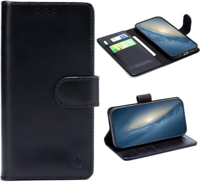Casemania Echt Leren Hoesje Geschikt voor Samsung Galaxy S25 Edge - Charcoal Gray - Leer Book Cover - Portemonnee Hoes met Pasjeshouder