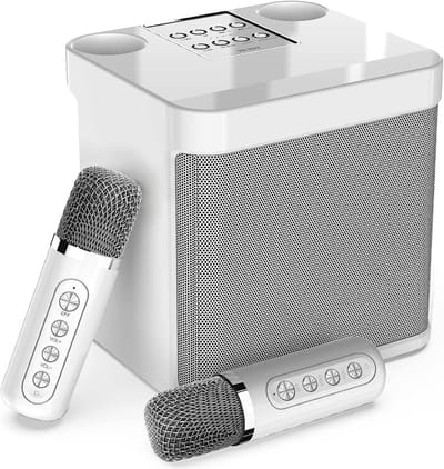 Draadloze karaokemicrofoons Bluetooth-luidspreker met 2 draadloze microfoons voor zang, draagbaar PA-systeem voor feesten en activiteiten, ondersteuning voor Bluetooth, AUX, USB/TF (wit)