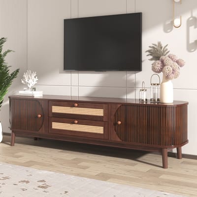 DESMIU Televisiemeubel - Met Deuren En Laden Van Rotan - Opbergkast Voor Woonkamer In Landelijke Stijl - MDF - 170x39,5x46 Cm - Naturel