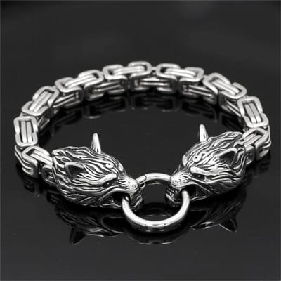 Noorse Viking Keltische Wolf Hoofd Armband Heren Roestvrij Staal Odin Wolf Bangle Amulet Nooit Vervaagd Goud Kleur Koning Ketting Rock Sieraden 19cm gray