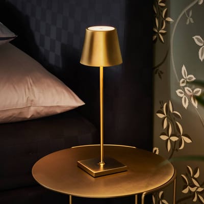 Sigor Nuindie LED oplaadbare tafellamp, USB-C, goud, IP54, dimbaar