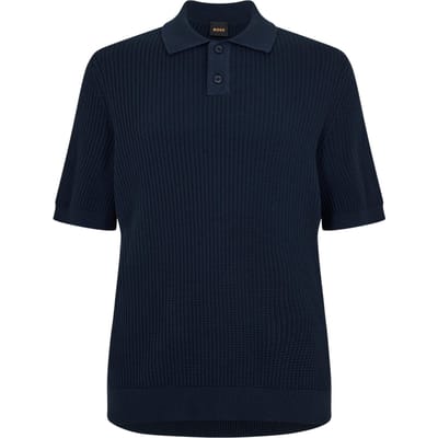 Boss Herenpoloshirt met geribde kraag (Donkerblauw)
