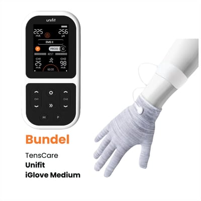 TensCare iGlove Handschoen Medium + Unifit TENS/EMS Apparaat – Complete Set voor Hand- & Polspijn bij Artritis, Carpaal Tunnel & RSI – Wasbaar & Herbruikbaar