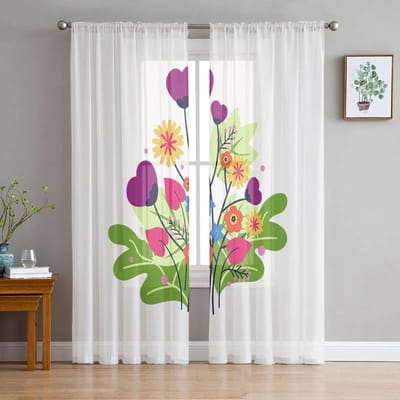 Geometrische Bloem Tule Gordijn Huis Kantoor Raamdecoratie Slaapkamer Keuken Balkon Modern Transparant Gordijn 135W x 114H(cm) white