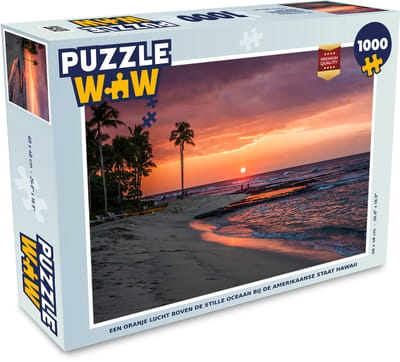 Puzzel Een oranje lucht boven de Stille Oceaan bij de Amerikaanse staat Hawaii - Legpuzzel - Puzzel 1000 stukjes volwassenen