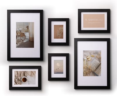 Deknudt Frames Collage photo wall - set van 6 fotolijsten (2 x (10 x 15 cm – 7 x 10 cm), 2 x (13 x 18 cm – 10x15cm) en 2 x (20 x 30 cm – 13x18cm)) - zwart - MDF-houten fotolijst - hangen of staan - meerdere foto's