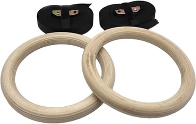 Houten Gymnastiek Ringen - Fitness Ringen - Kracht Training - Natuurlijk Berkenhout - 32mm Diameter - Natuurlijk Hout