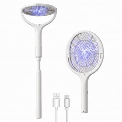 Fokelyi – Elektrische Vliegenmepper - Elektrische Muggenlamp – 3200V – 2-in-1 – USB Oplaadbaar – Muggenlamp met UV-licht – Met voet – Draaibaar