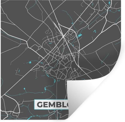 Muurstickers - Sticker Folie - België – Gembloux – Stadskaart – Kaart – Blauw – Plattegrond - 100x100 cm - Plakfolie - Muurstickers Kinderkamer - Zelfklevend Behang XXL - Zelfklevend behangpapier - Stickerfolie