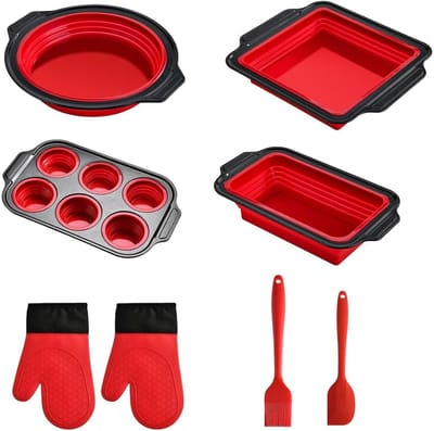 Siliconen bakset - Bakvormen met accessoires - Desserts Maken - Antiaanbaklaag & Stapelbaar - Verschillende Maten - Rood