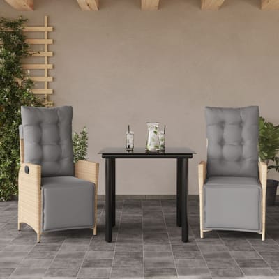 vidaXL - 3-delige - Tuinset - met - kussens - poly - rattan - gemengd - beige