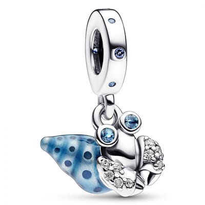 Fler® | Bedel | Past op populaire bedelarmbanden (standaard - 3mm) | Heremietkrab Bedel | Hangbedel Charm | Krab bedel | 925 sterling zilver | Blauwe & Transparante Turquoise emaille | | Armband Kraal | Valentijnsdag Cadeau | Sinterklaas kado | Kerst