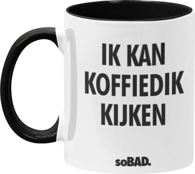 Mok zwart/wit - Ik kan koffiedik kijken - soBAD. | Mug | Tekst | Collega | Kantoorhumor | Theemok | Koffiemok | Koffiebeker | Vaatwasbestendig