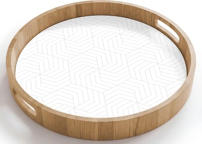 Dienblad rond 40x40 cm - Schootdienblad hout - Grafisch - Patroon - Modern - Borrelplank rechthoek - Plateau houten dienbladen