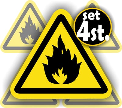 Jerma - Vuur brandgevaar - ISO norm - Stickers - 4 st - 10 cm breed - Weerbestendig - Zelfklevend