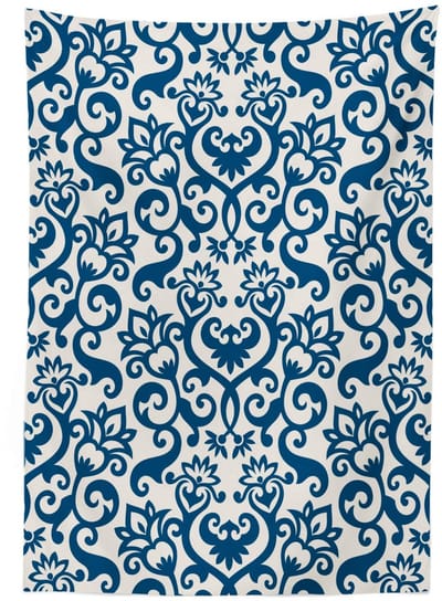 ABAKUHAUS Tafelkleed – Antiek Damast Curvy Art – 140x240 cm – Wit/Blauw