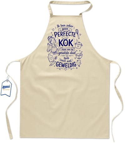 Basics - Unisex Schort - kookschort - keukenschort - BBQ schort - 65 x 90 cm - 100% katoen - geen perfecte kok - vrouw - ecru / kaki
