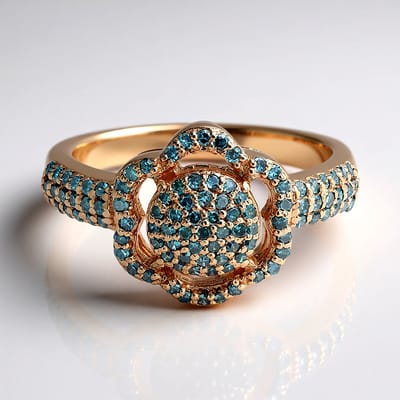 Cavill - 925 Sterling Zilver Ring - Roségoud Verguld - Fancy Diamanten 0,67 ct - Pave Mozaïek Rond - Elegante Damesring Blauw