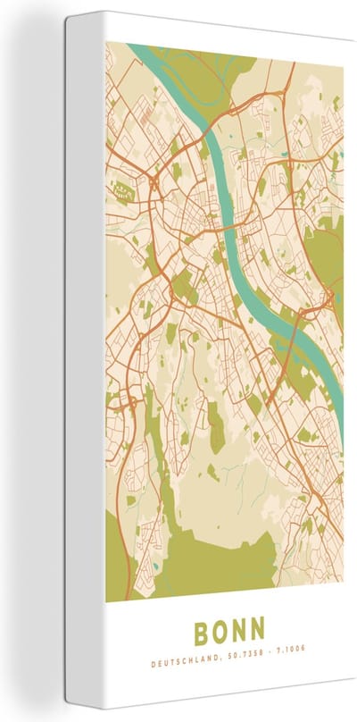 Canvas Schilderij Plattegrond - Bonn - Kaart - Vintage - Stadskaart - 20x40 cm - Wanddecoratie