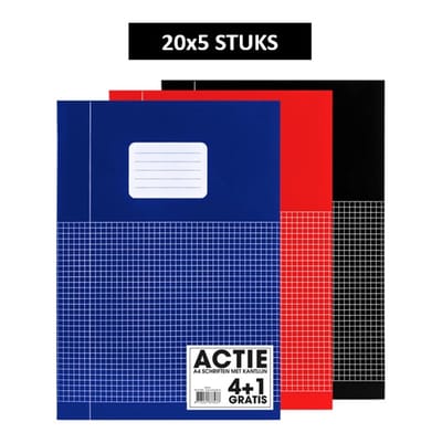 SOHO Schriften - A4 formaat - 70 grams papier - Met kantlijn - 3 kleuren - Zwart/Rood/Blauw - Ruit 5mm - 80 bladzijden - 20x5 stuks