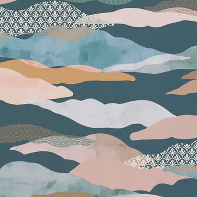 Grafisch behang Profhome 396994-GU vliesbehang hardvinyl warmdruk in reliëf licht gestructureerd design mat blauw groen roze bruin 5,33 m2