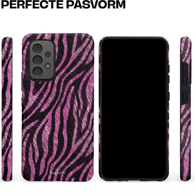 Casetastic hoesje geschikt voor Samsung Galaxy A52 (2021) 5G / Samsung Galaxy A52 (2021) 4G - Dubbellaagse bescherming - Roze Paarse Zebraprint - Fashion Case - Zwart Lila