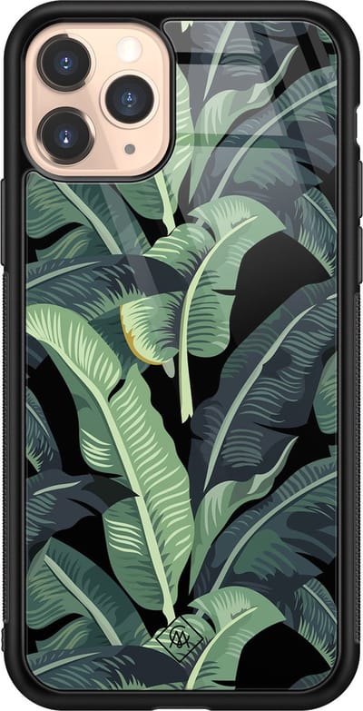 Casimoda® hoesje - Geschikt voor iPhone 11 Pro - Palmbladeren Bali - Luxe Hard Case Zwart - Backcover telefoonhoesje - Groen
