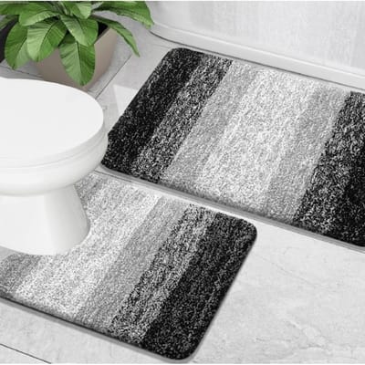 Set van 2 ombrekleurige badmatten - Zachte en absorberende microvezel badmat en U-vormige toiletmat - Antislip - Machinewasbaar en droogbaar - Pluche en donzige badmat - 50x80cm + 50x60cm (U-vormige mat)