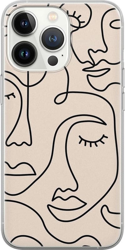 Leuke Telefoonhoesjes - Hoesje geschikt voor iPhone 13 Pro - Abstract gezicht lijnen - Soft case - TPU - Print / Illustratie - Beige