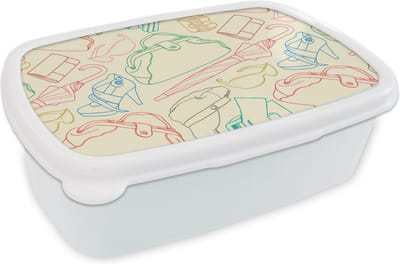 Broodtrommel Wit - Lunchbox - Brooddoos - Pastel - Tas - Kleren - Patronen - 18x12x6 cm - Volwassenen
