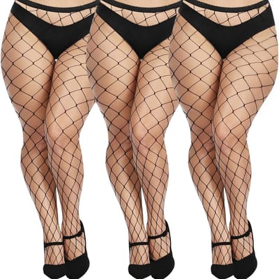 Bas résille grande taille pour femmes - 3 paires de collants résille sexy, Bas résille d'Halloween, Vêtements gothiques One Size brown
