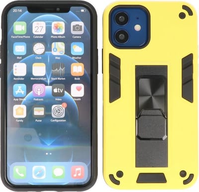 iPhone 12 Mini Hoesje - Tough Armor Hardcase - Telefoonhoesje Met Standfunctie - Bestcases Backcover - Geel