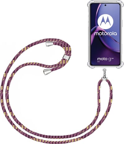 Telefoonkoord + Hoesje Geschikt voor Motorola Moto G84 - Lengte Verstelbaar - Telefoonketting - Shock Proof Case - Paars