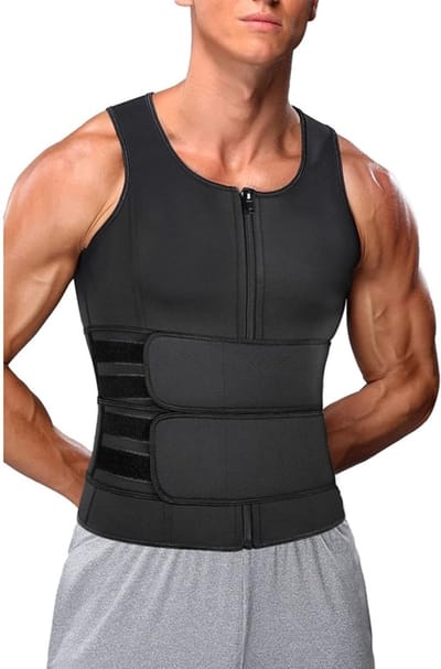Sauna Cardigan voor Mannen - Ademend Zweet Vest, Taille Trainer en Neopreen Sauna Outfit voor Effectieve Vetverbranding en Comfortabel Sporten (Zwart L)