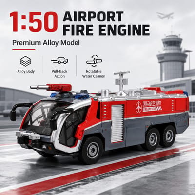 1/50 Luchthaven Brandweerwagen Speelgoed Auto Diecast Miniatuur Voertuig Technisch Model Verzameling Geluid & Licht Cadeau Voor Vriend gray