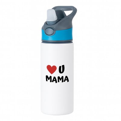 Hacebo® - I love u mama waterfles met rietje blauw - Moeder - de liefste mama - Moeder cadeautjes - moederdag - verjaardag - geschenk - kado - water fles - 650ML