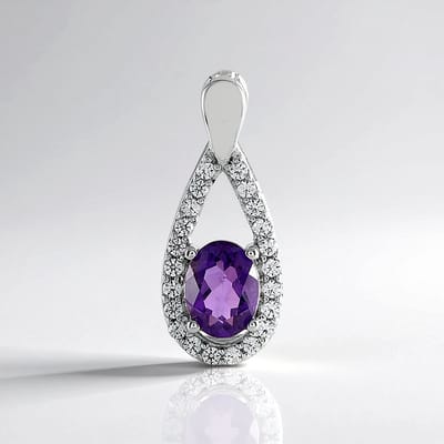 Cavill - 925 Sterling Zilver Geplateerd - Siberische Amethist 1,08 ct - Druppelvormige Hanger - 22 Zirkonia 0,44 ct - Elegant Paars