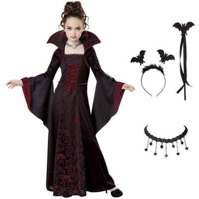 Halloweenkostuum voor kinderen Halloween Fantasy Vampierkostuum Meisjes Lange Tutu Jurk Kinderen Carnavalsoutfit Gotische Verenkleding 150cm zwart